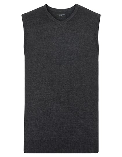 Russell Collection - Men's V-Neck Sleeveless Knitted Pullover - Charcoal Marl