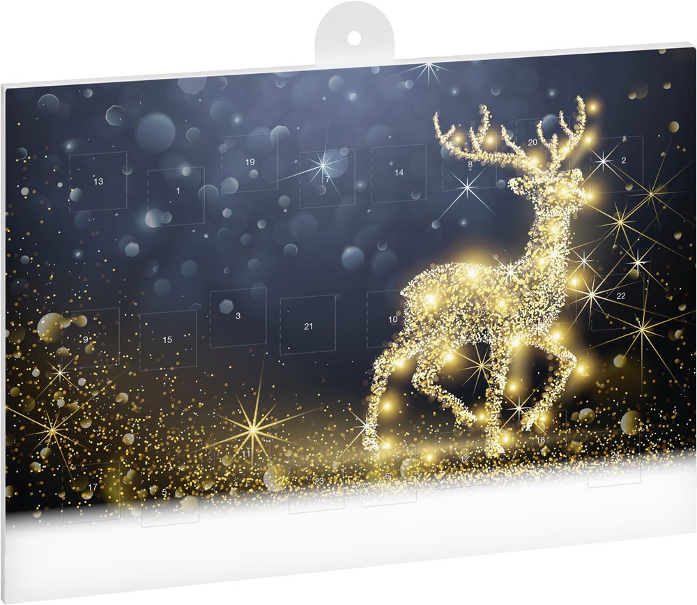 Classic Schkoko-Adventskalender mit Werbeeindruck - Leuchtendes Rentier