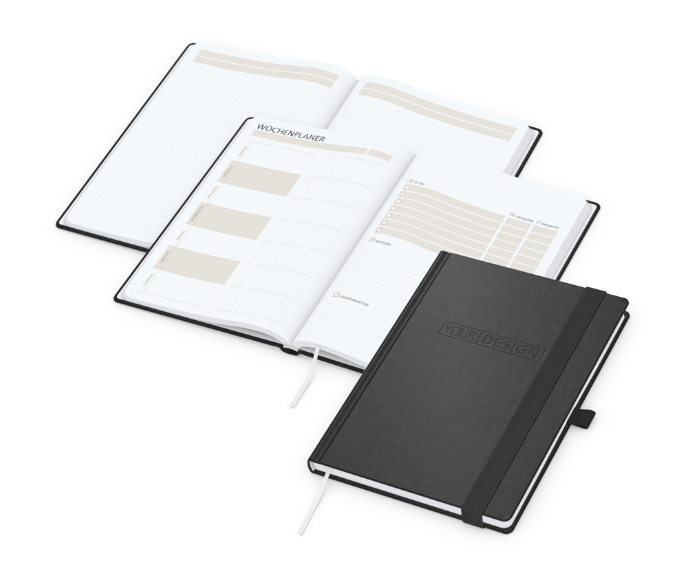 Notizbuch orgaLine Mainbook, White, schwarz-meliert