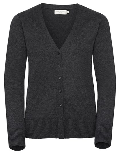 Russell Collection - Ladies´ V-Neck Knitted Cardigan - Charcoal Marl