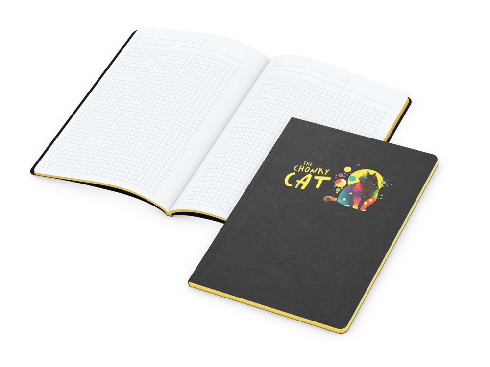 Notizbuch Tablet-Book, A5, Winkelkaro, gelb, Siebdruck-Digital