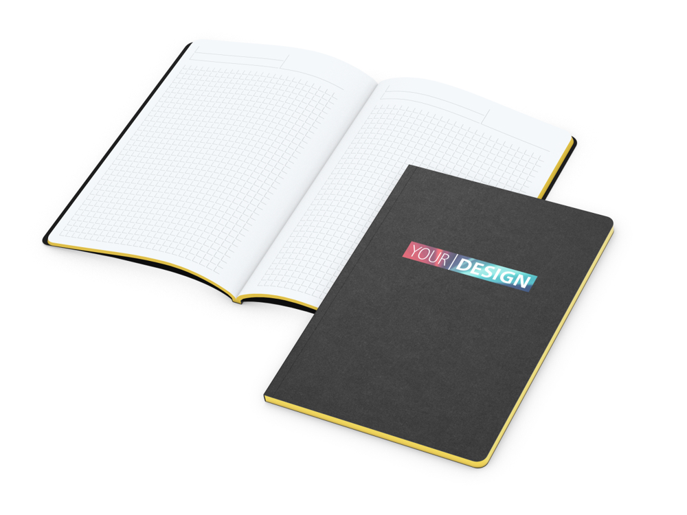 Notizbuch Tablet-Book, A5, Winkelkaro, gelb, Siebdruck-Digital